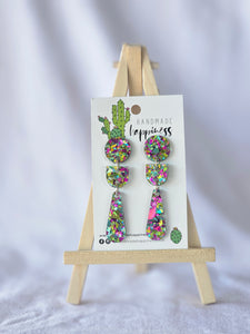 Skinny Trio Drop Dangle - Peacock